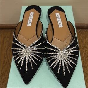 Aquazzura Black Rhinestone Embellished sunshine flat 39.5